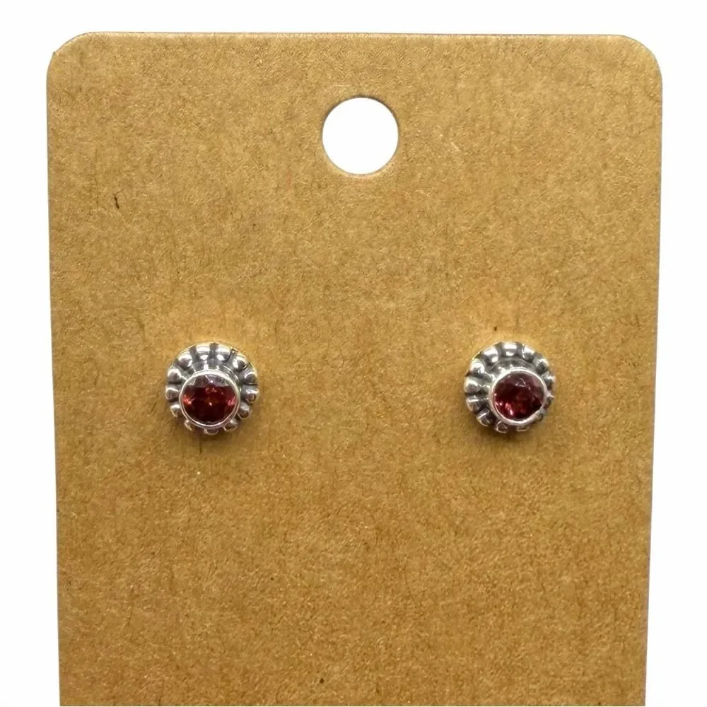 Garnet Stud Earrings Solid 925 Sterling Silver